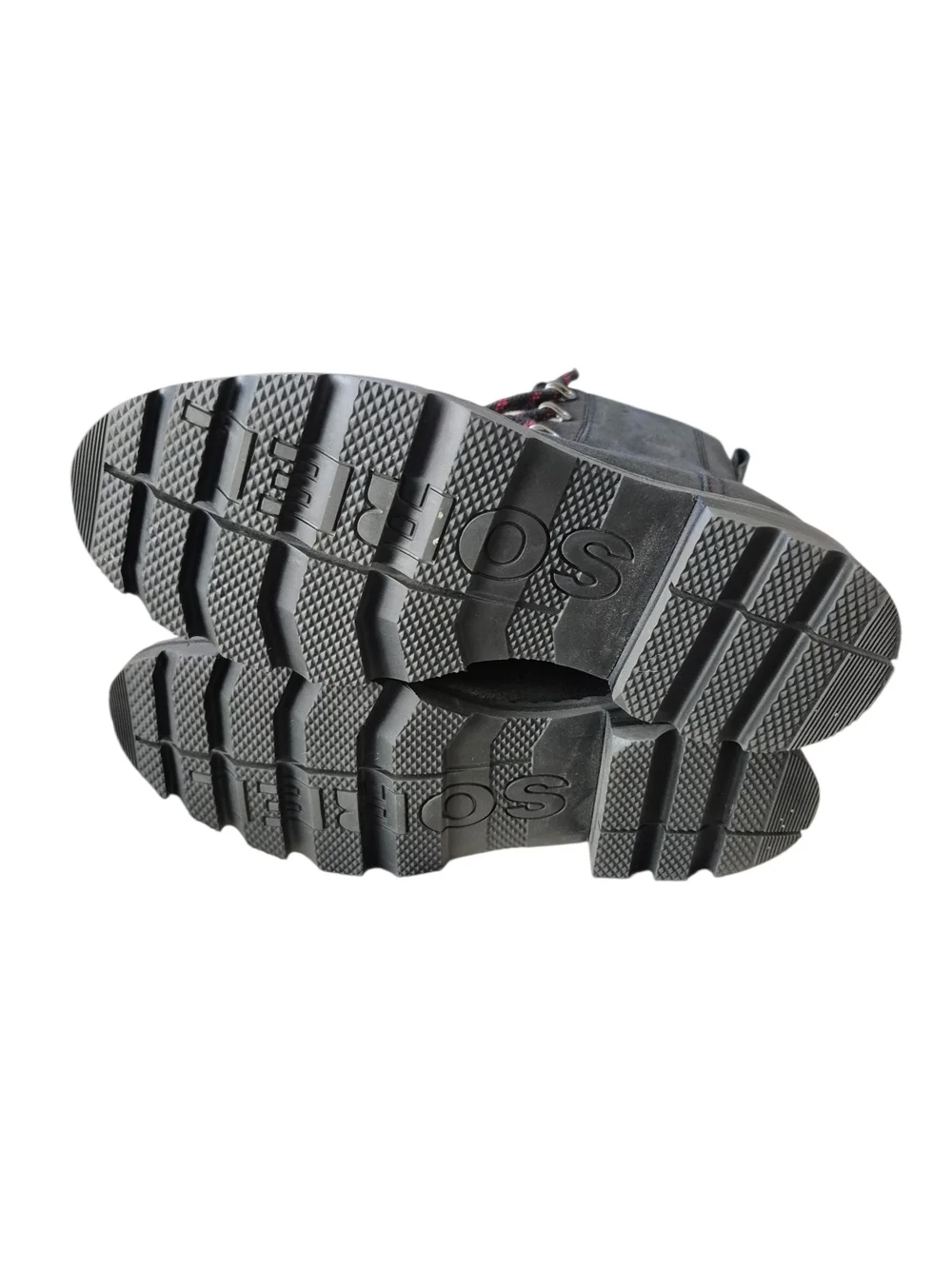 Sorel Black Leather Winter Boots with Cream Shearling‎ and Red-Accent Laces